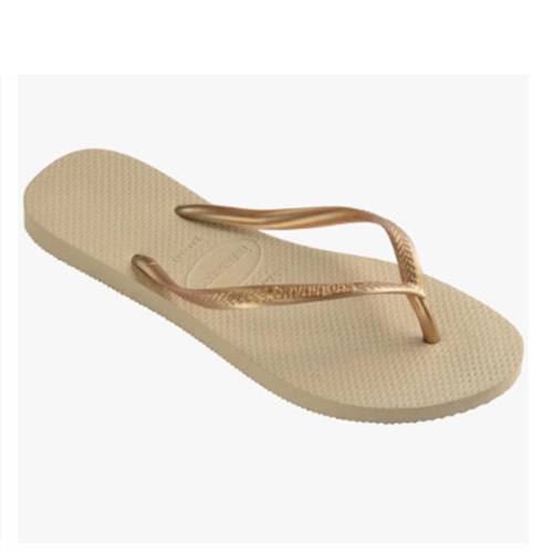 Detalhe - Chinelo Havaianas De Dedo Slim Lisa Areia/Dourado Claro
