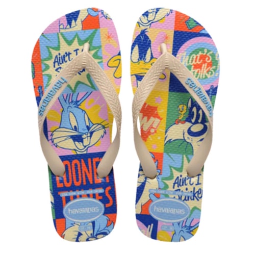 Chinelo Havaianas De Dedo Top Warner Class Bege Palha