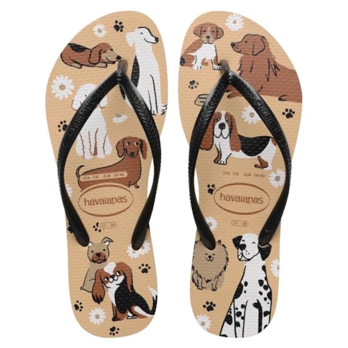 Chinelo Havaianas Feminino De Dedo Slim Pets Dourado