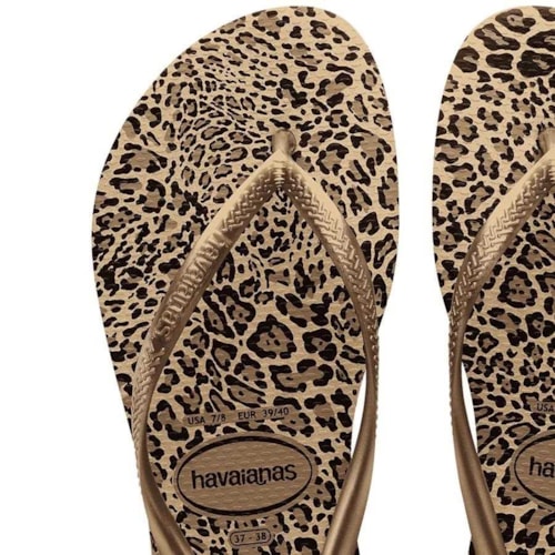 Chinelo Havaianas Feminino Slim Animals Areia/Dourado