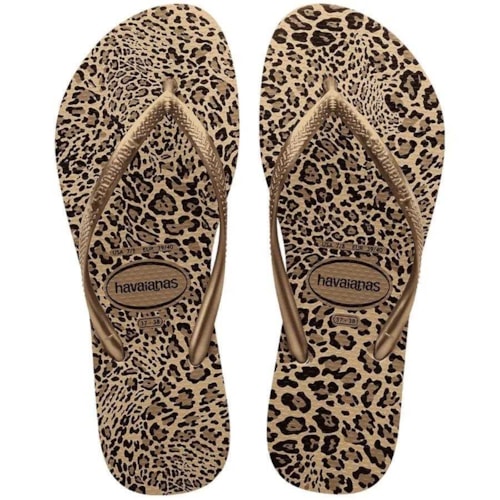 Chinelo Havaianas Feminino Slim Animals Areia/Dourado