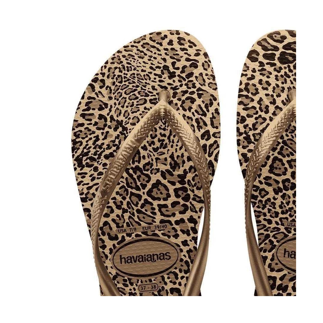 Chinelo Havaianas Feminino Slim Animals Areia/Dourado