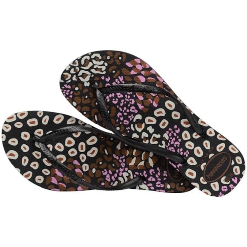 Chinelo Havaianas Feminino Slim Animals Preto/Pink Lemonade