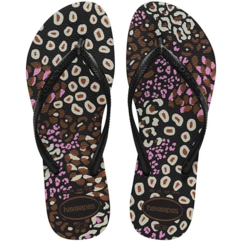 Chinelo Havaianas Feminino Slim Animals Preto/Pink Lemonade