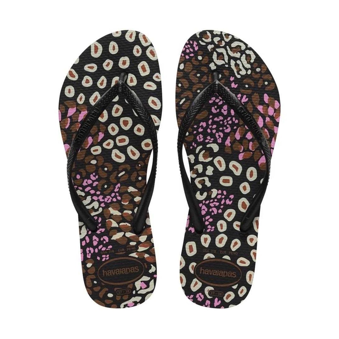 Chinelo Havaianas Feminino Slim Animals Preto/Pink Lemonade