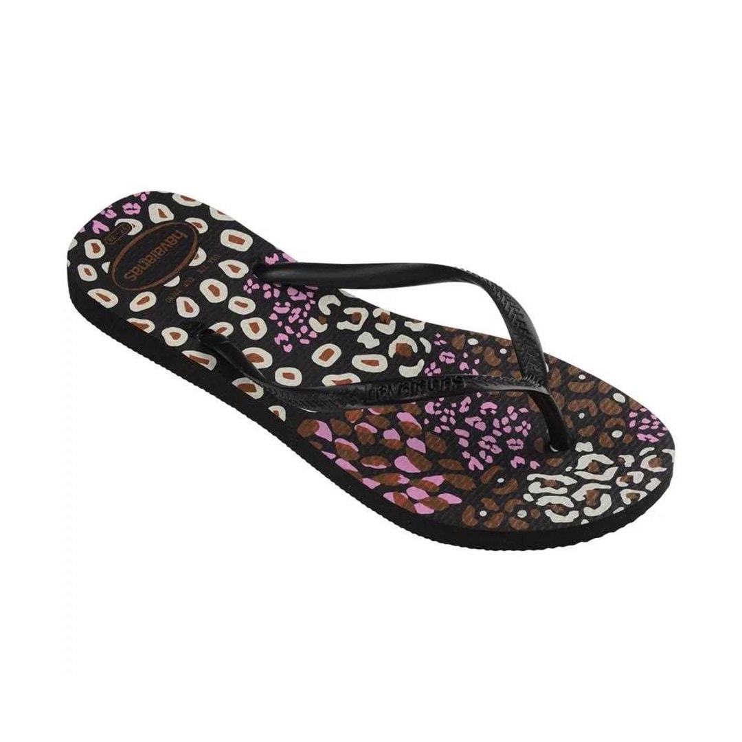 Chinelo Havaianas Feminino Slim Animals Preto/Pink Lemonade