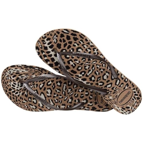 Chinelo Havaianas Feminino Slim Animals Rose Gold/Cafe