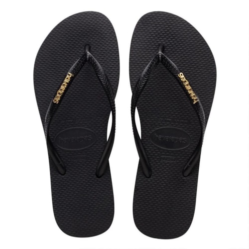Chinelo Havaianas Feminino Slim Logo Metallic Preto/Dourado