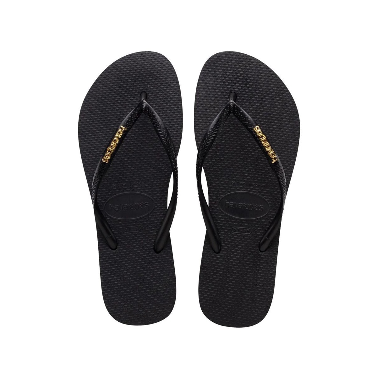 Chinelo Havaianas Feminino Slim Logo Metallic Preto/Dourado Chinelo Havaianas Feminino Slim Logo Metallic Preto/Dourado