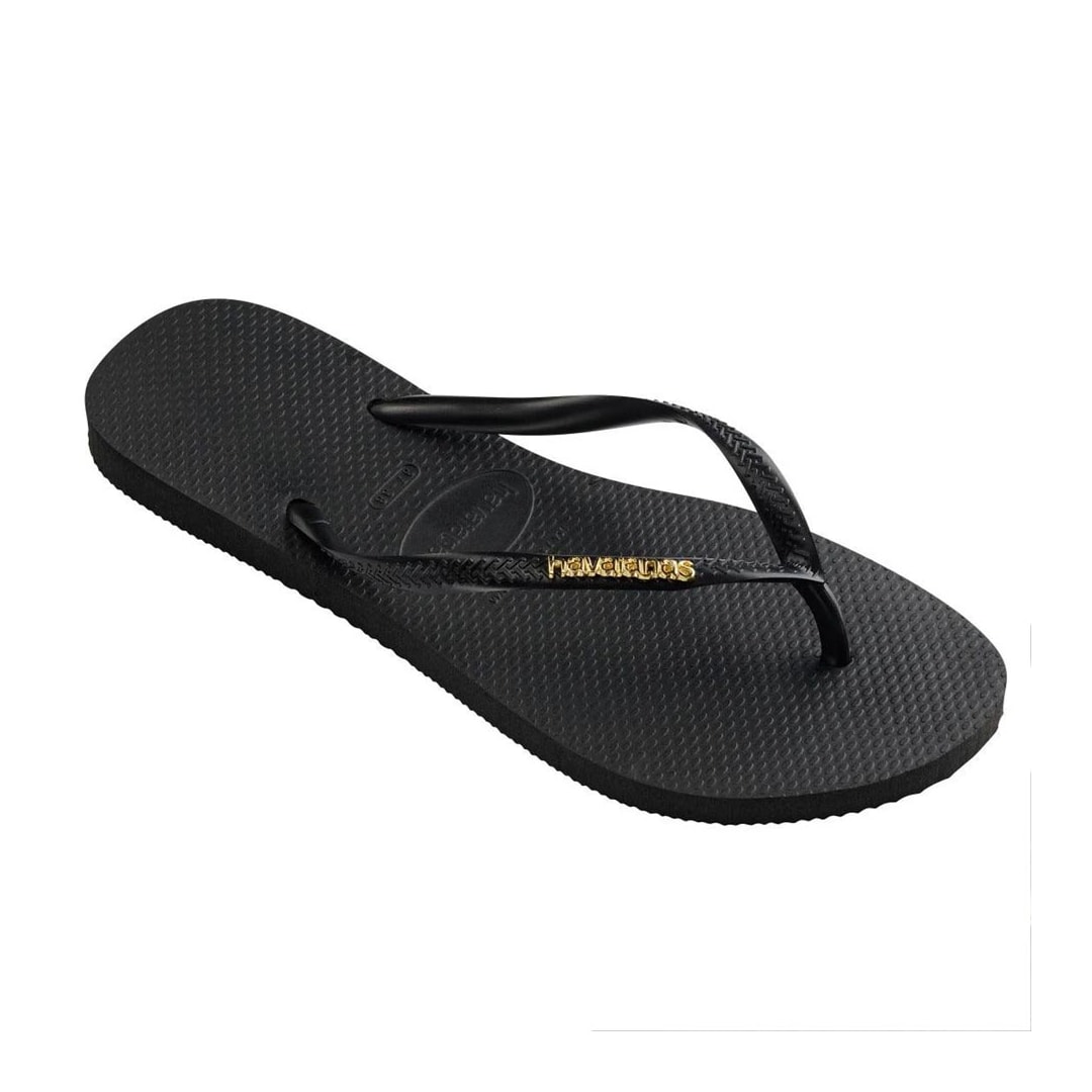 Chinelo Havaianas Feminino Slim Logo Metallic Preto/Dourado