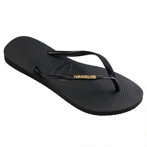 Detalhe - Chinelo Havaianas Feminino Slim Logo Metallic Preto/Dourado