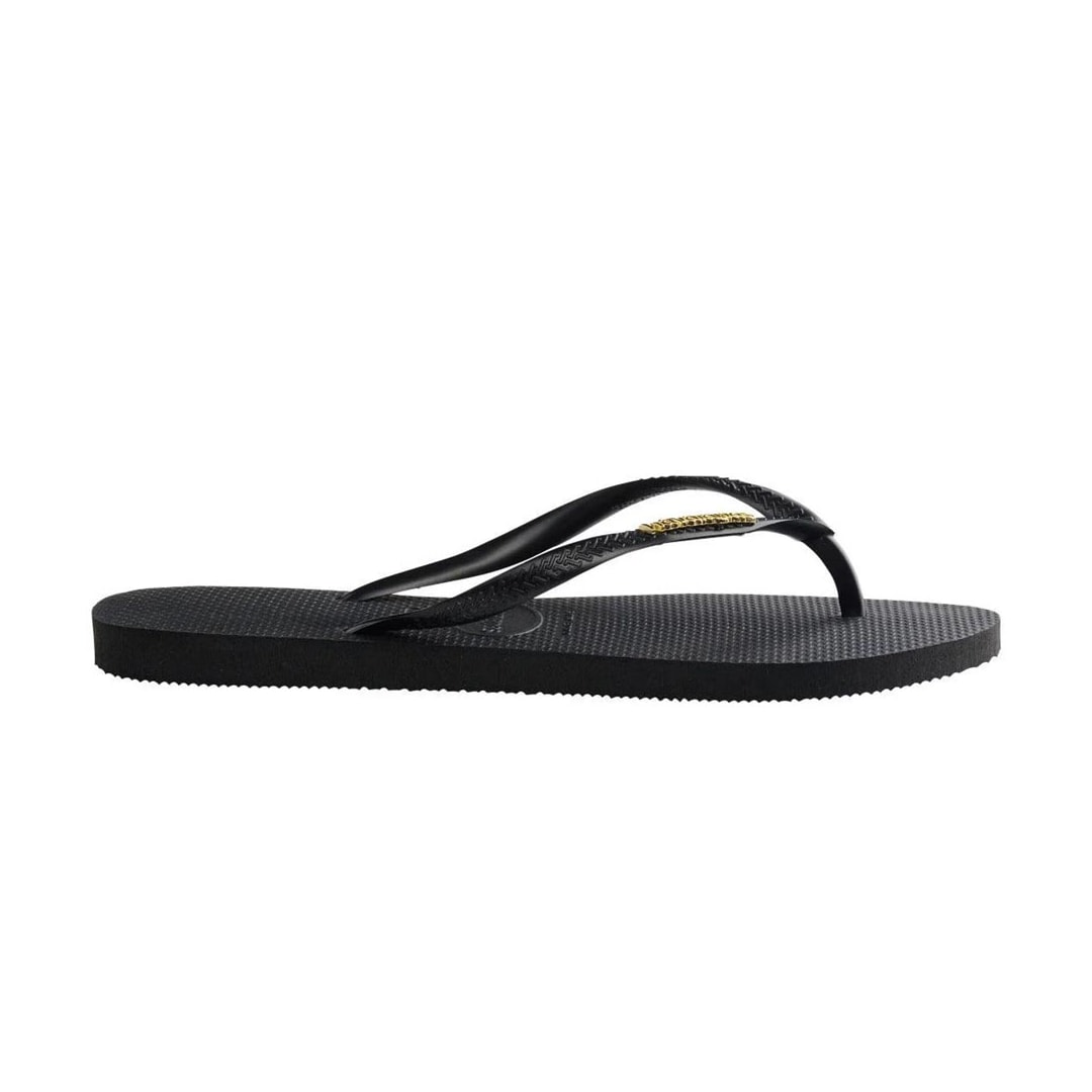 Chinelo Havaianas Feminino Slim Logo Metallic Preto/Dourado