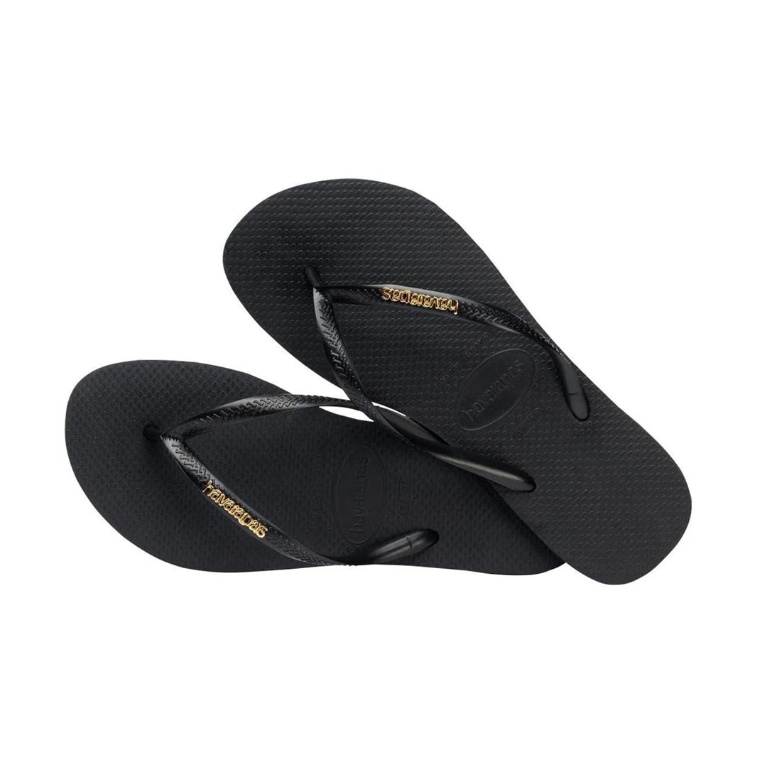 Chinelo Havaianas Feminino Slim Logo Metallic Preto/Dourado