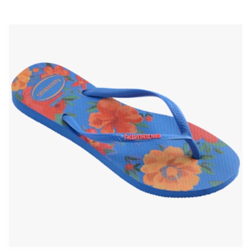 Detalhe - Chinelo Havaianas Feminino Slim Summer Bliss Azul Brilhante