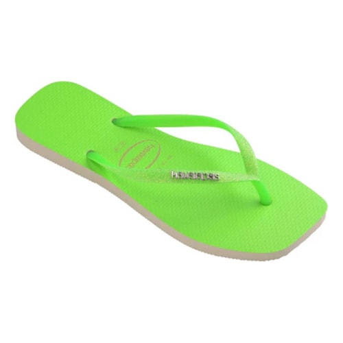 Detalhe - Chinelo Havaianas Slim Square Glitter Neon Bege