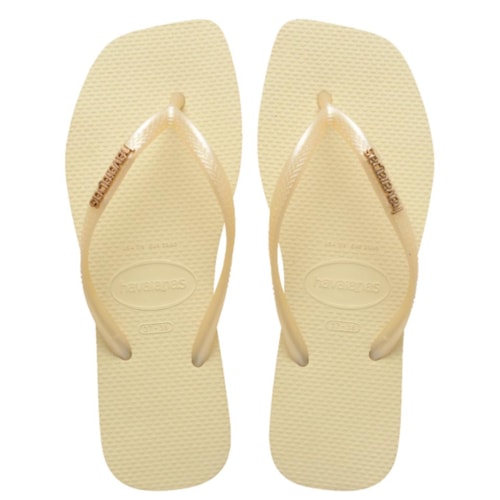 Chinelo Havaianas Slim Square Logo Metallic Buttercream