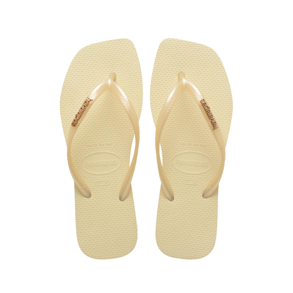 Chinelo Havaianas Slim Square Logo Metallic Buttercream Chinelo Havaianas Slim Square Logo Metallic Buttercream