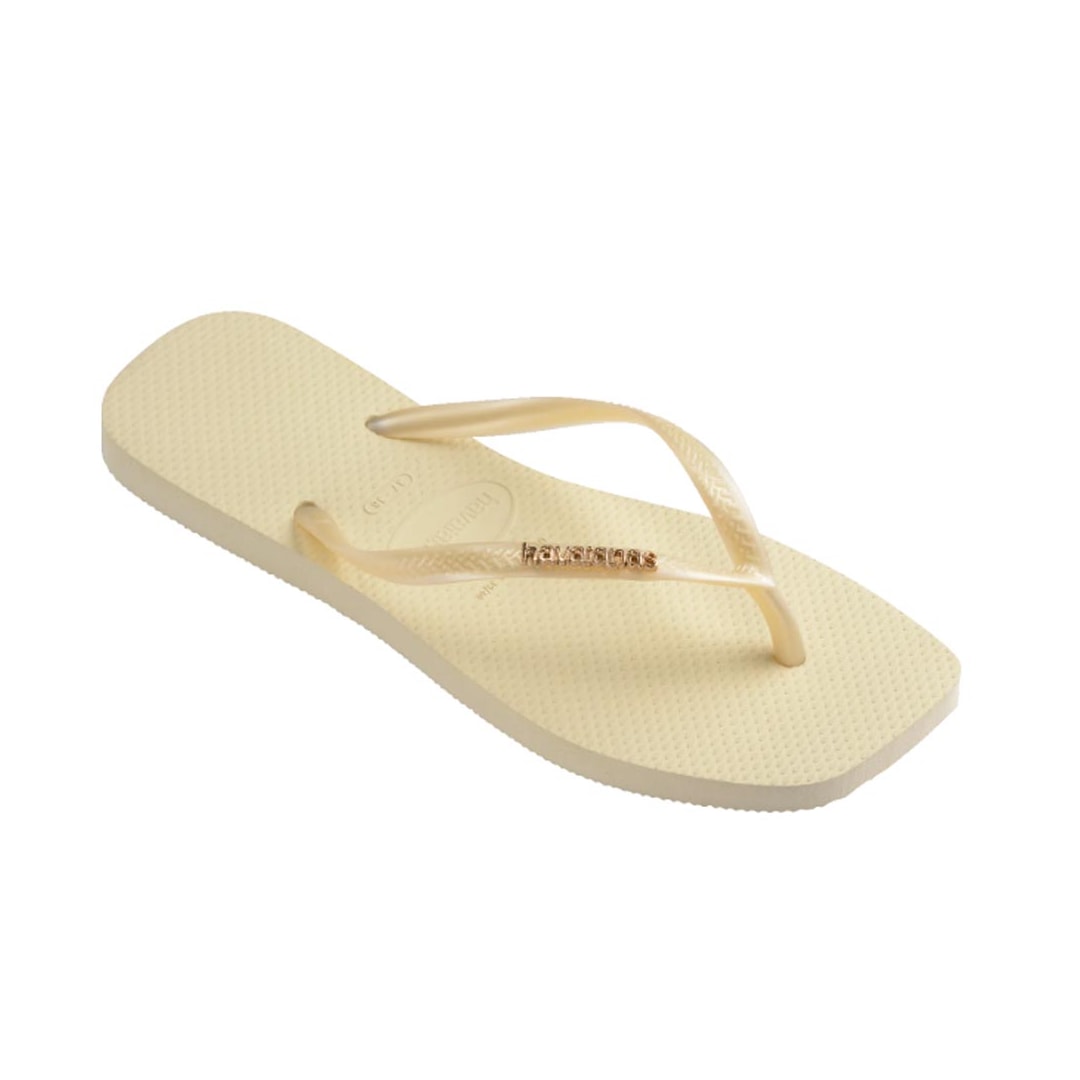 Chinelo Havaianas Slim Square Logo Metallic Buttercream