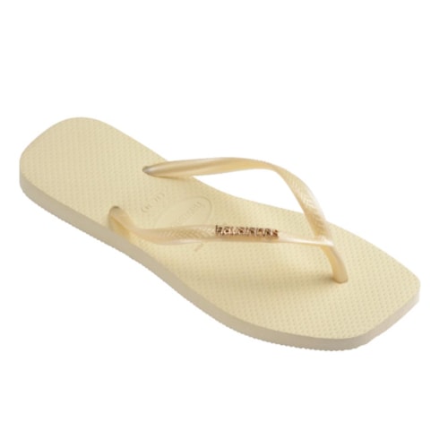 Detalhe - Chinelo Havaianas Slim Square Logo Metallic Buttercream