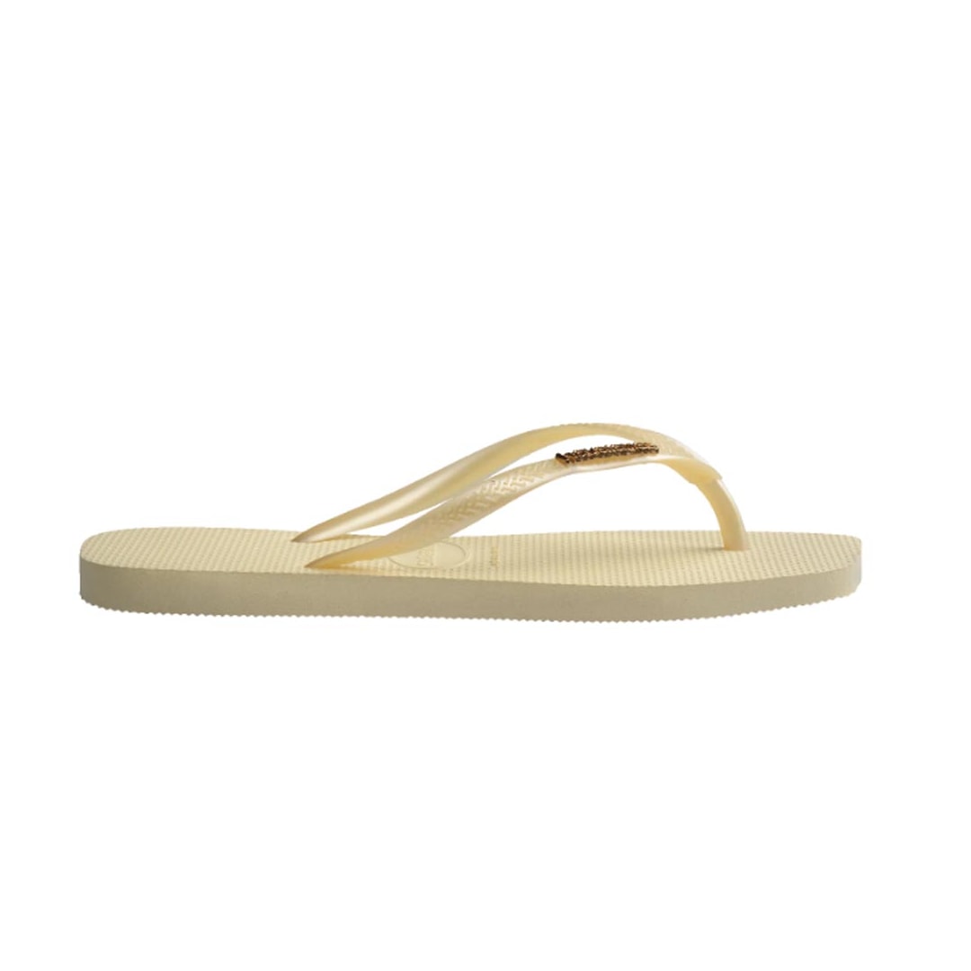 Chinelo Havaianas Slim Square Logo Metallic Buttercream