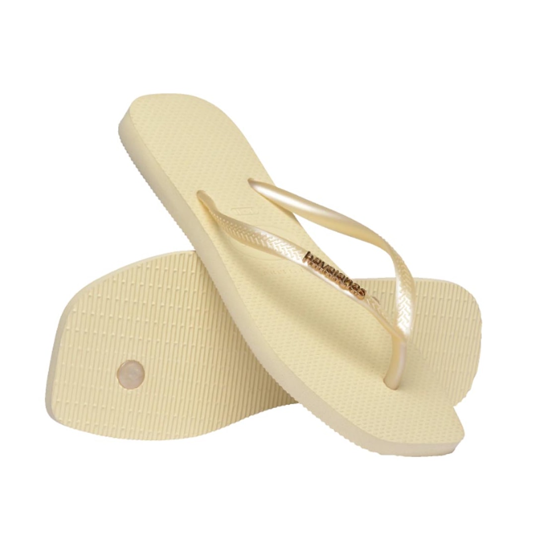 Chinelo Havaianas Slim Square Logo Metallic Buttercream