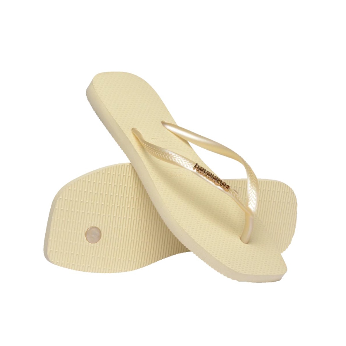 Chinelo Havaianas Slim Square Logo Metallic Buttercream Chinelo Havaianas Slim Square Logo Metallic Buttercream