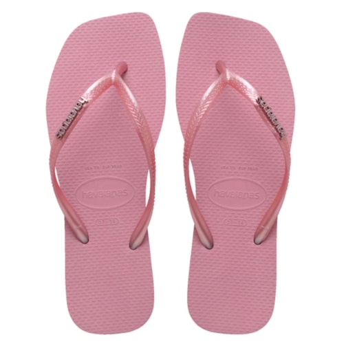 Chinelo Havaianas Slim Square Logo Metallic Rosa Chiffon
