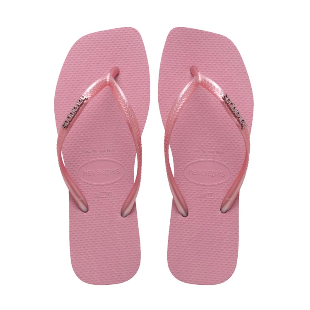 Chinelo Havaianas Slim Square Logo Metallic Rosa Chiffon Chinelo Havaianas Slim Square Logo Metallic Rosa Chiffon