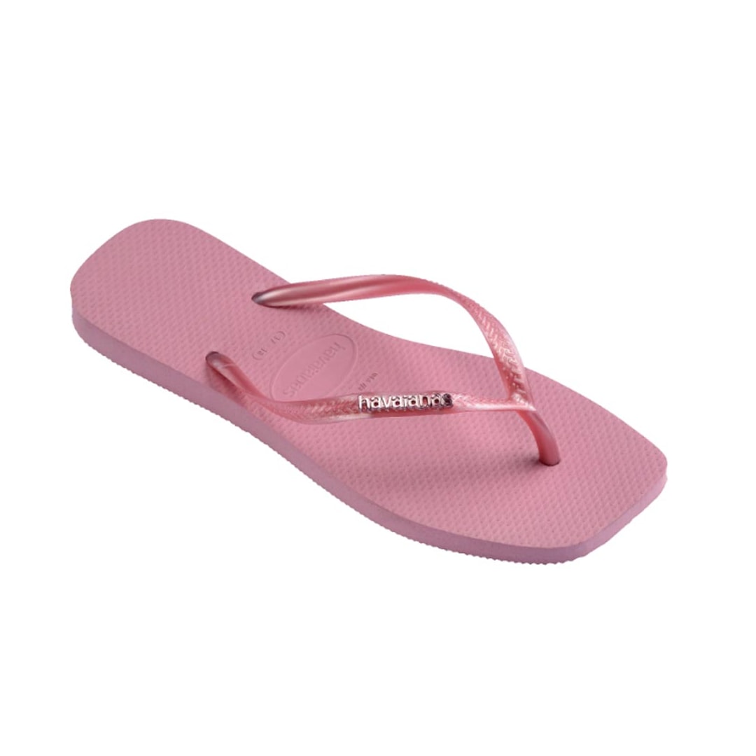 Chinelo Havaianas Slim Square Logo Metallic Rosa Chiffon