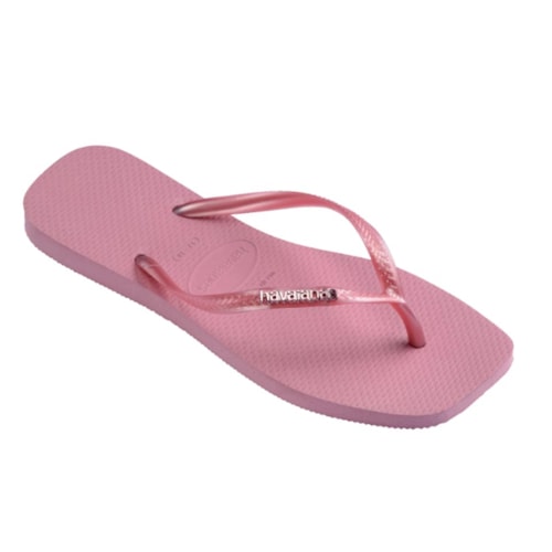 Detalhe - Chinelo Havaianas Slim Square Logo Metallic Rosa Chiffon