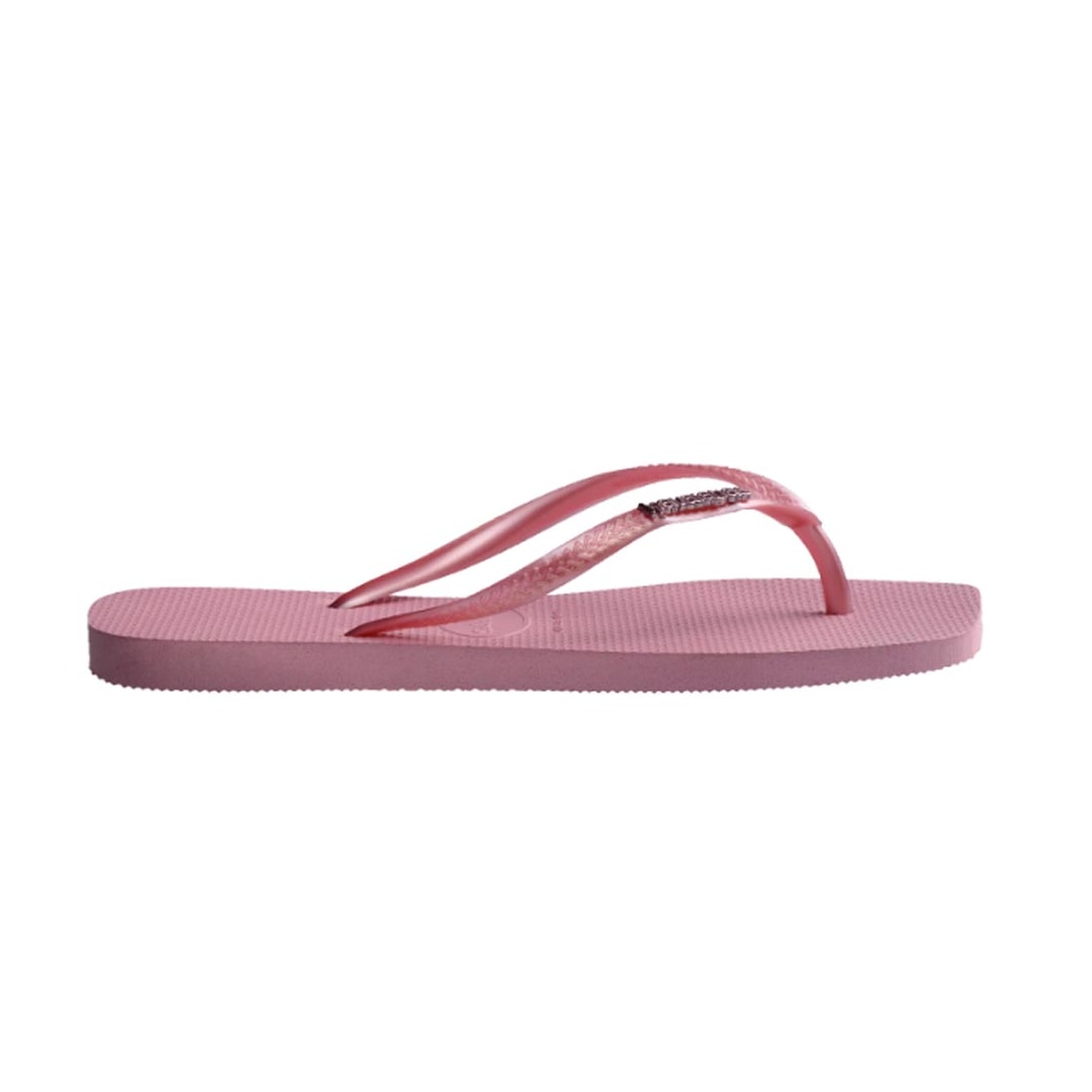 Chinelo Havaianas Slim Square Logo Metallic Rosa Chiffon