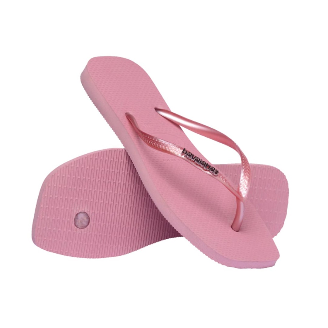 Chinelo Havaianas Slim Square Logo Metallic Rosa Chiffon