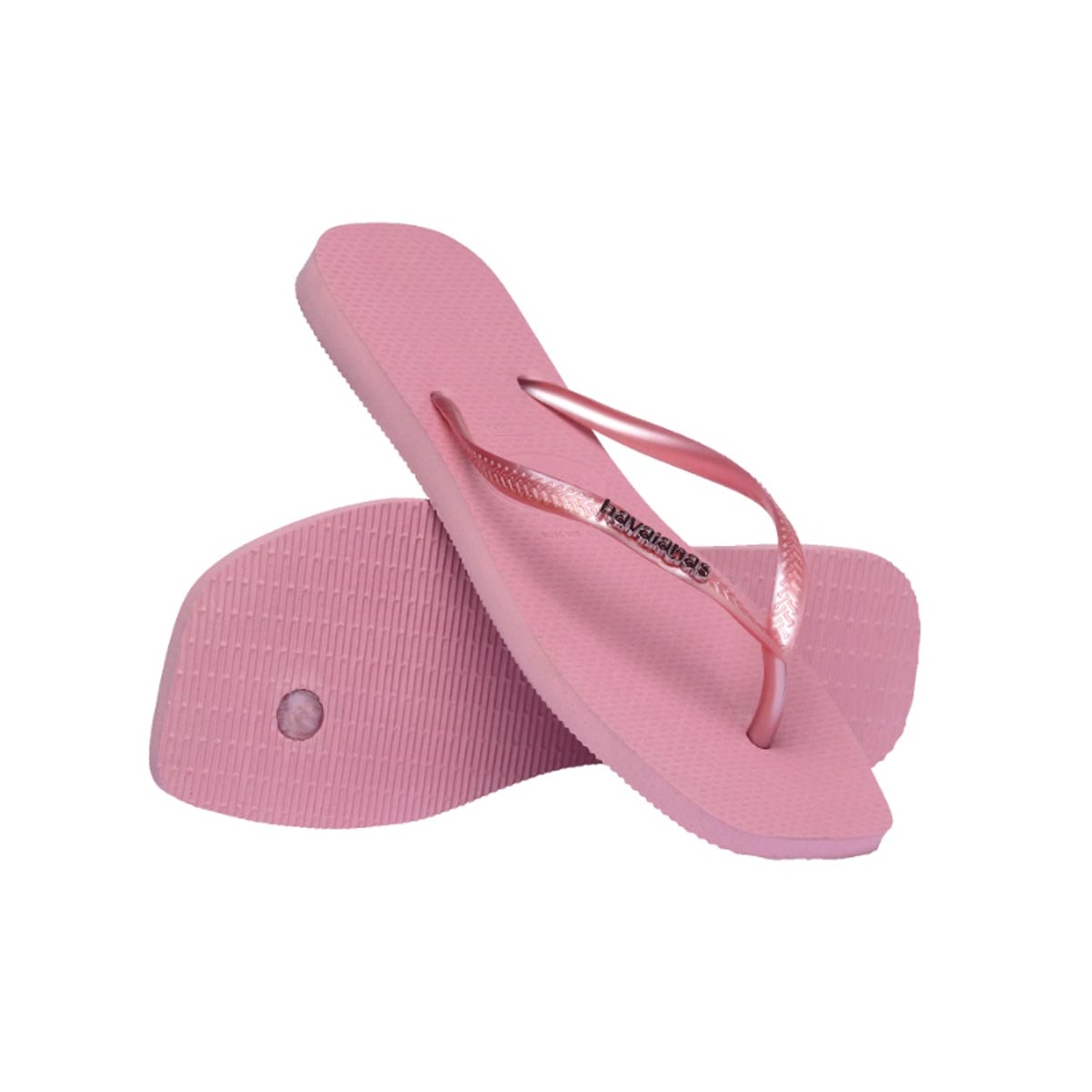 Chinelo Havaianas Slim Square Logo Metallic Rosa Chiffon