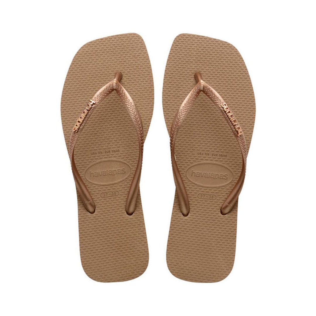 Chinelo Havaianas Slim Square Logo Metallic Rose Gold