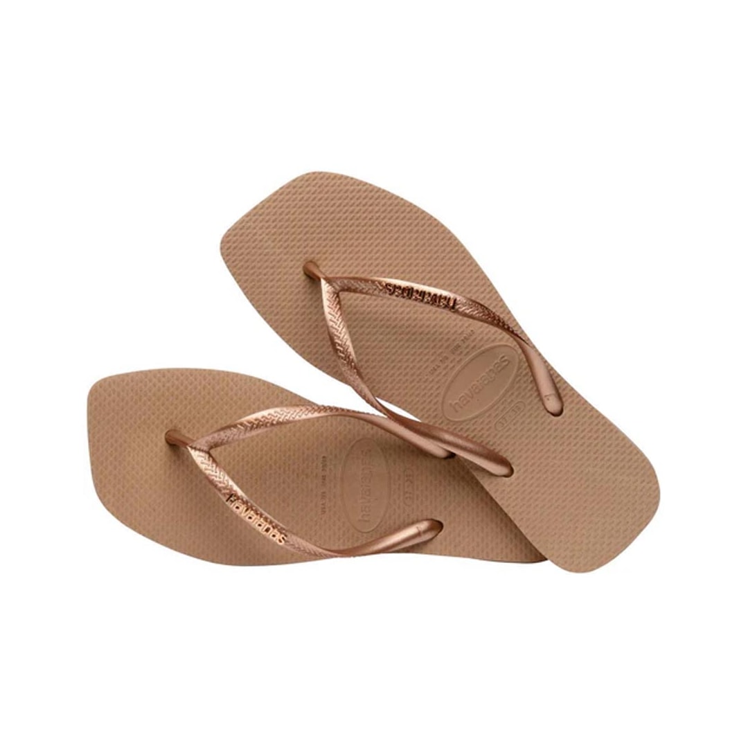 Chinelo Havaianas Slim Square Logo Metallic Rose Gold Chinelo Havaianas Slim Square Logo Metallic Rose Gold