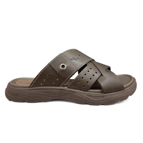 Detalhe - Chinelo Itapuã Masculino Couro Doca 1251 Ebano New