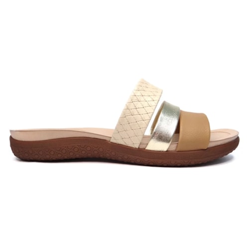 Chinelo Modare Rasteira Conforto 7125.200 Creme/Tan/Dourado