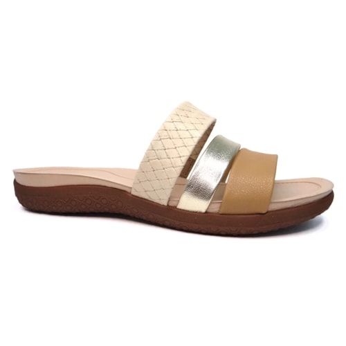 Chinelo Modare Rasteira Conforto 7125.200 Creme/Tan/Dourado