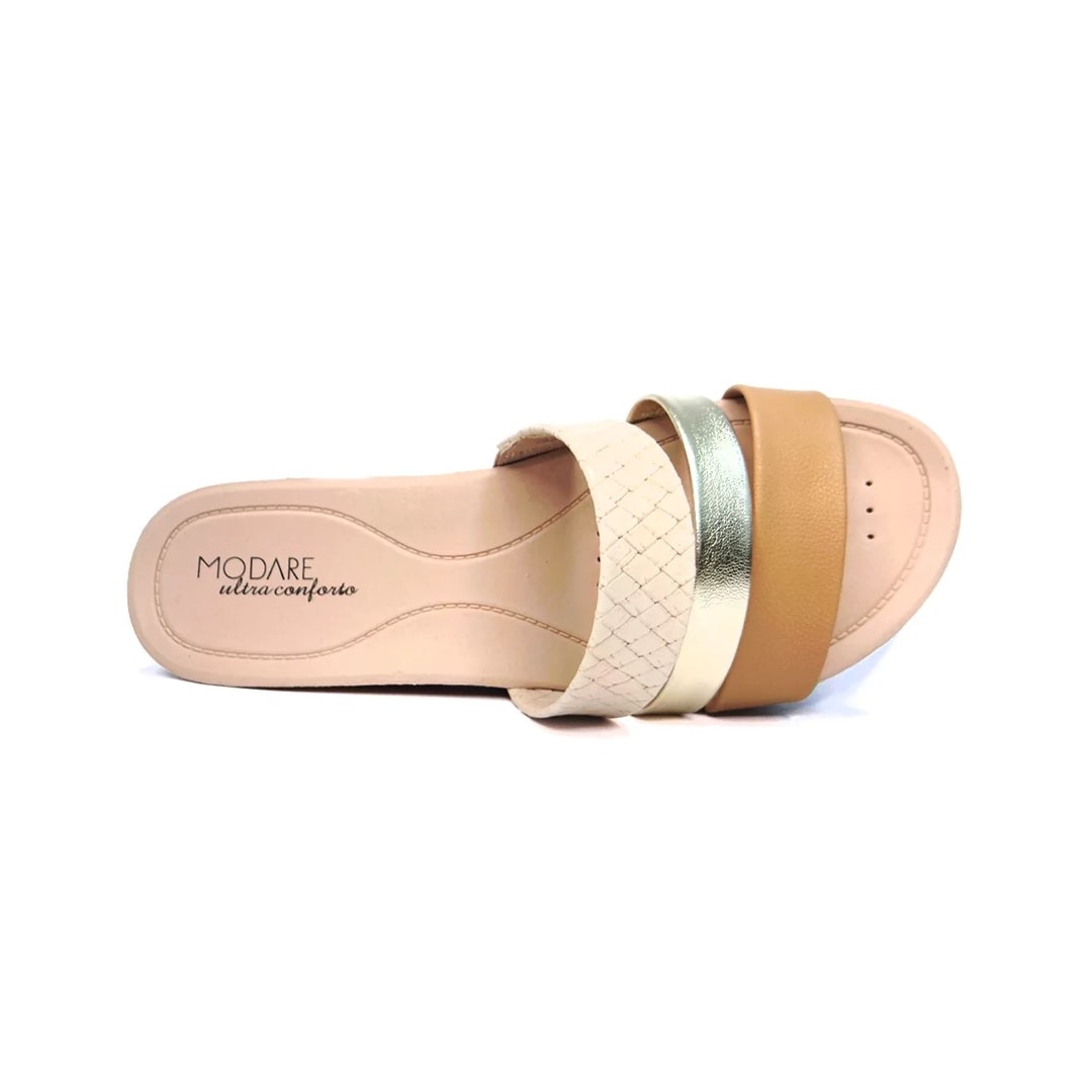 Chinelo Modare Rasteira Conforto 7125.200 Creme/Tan/Dourado