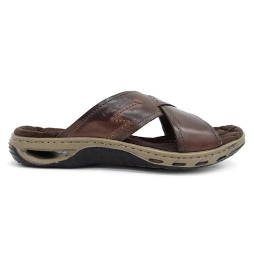 Detalhe - Chinelo Pegada Masculino de Couro 131655 Cravo
