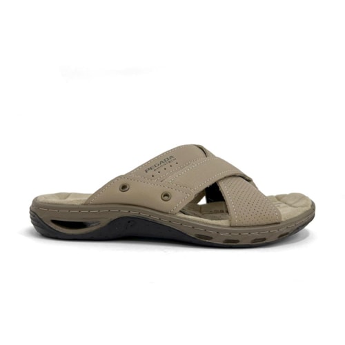 Detalhe - Chinelo Pegada Masculino De Couro 131677 Jeans Areia