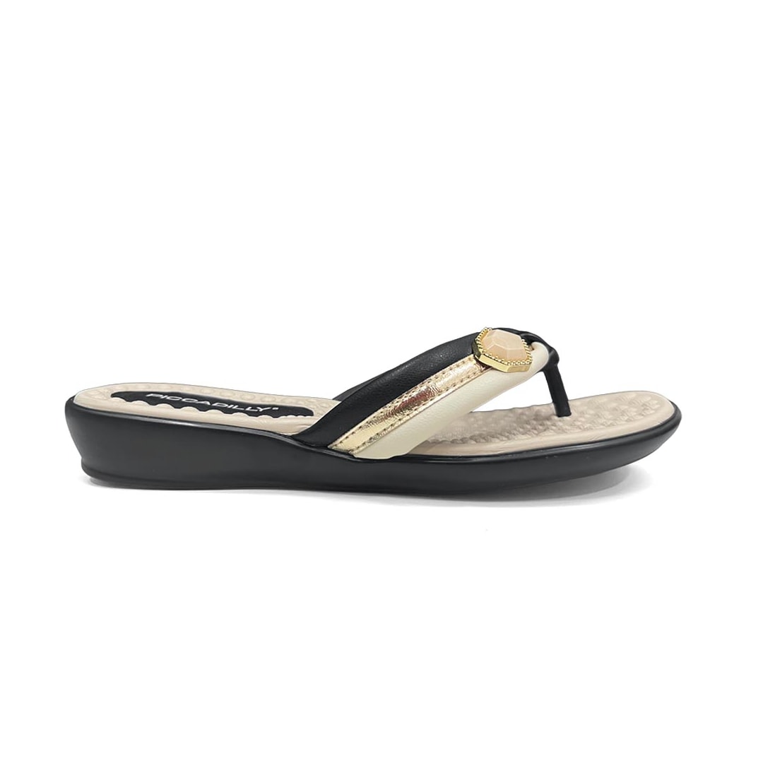 Chinelo Piccadilly Rasteira Wide Fit Camila 500428 Preto