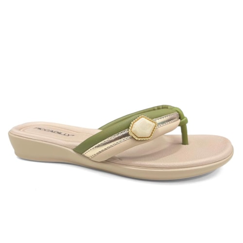 Chinelo Piccadilly Rasteira Wide Fit Camila 500428 Verde Oliva
