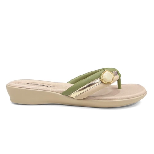 Detalhe - Chinelo Piccadilly Rasteira Wide Fit Camila 500428 Verde Oliva