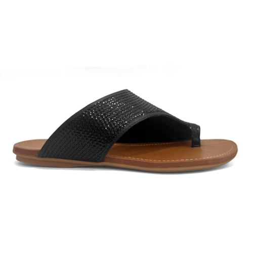 Detalhe - Chinelo Valentina Rasteira Feminino 23068 Preto