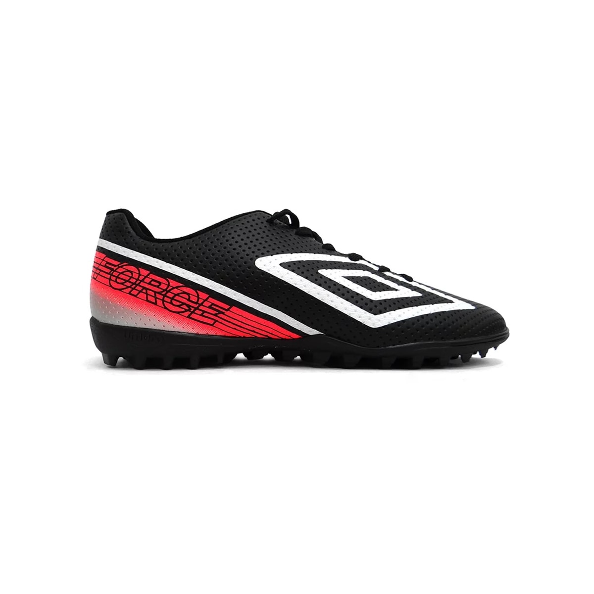 Chuteira Umbro Society Soccer Shoes Force Preto/Branco/Coral Chuteira Umbro Society Soccer Shoes Force Preto/Branco/Coral