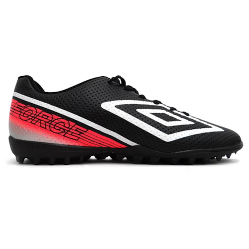 Detalhe - Chuteira Umbro Society Soccer Shoes Force Preto/Branco/Coral