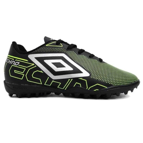 Detalhe - Chuteira Umbro Society Soccer Shoes Techno Jr Preto/Limao/Cinza