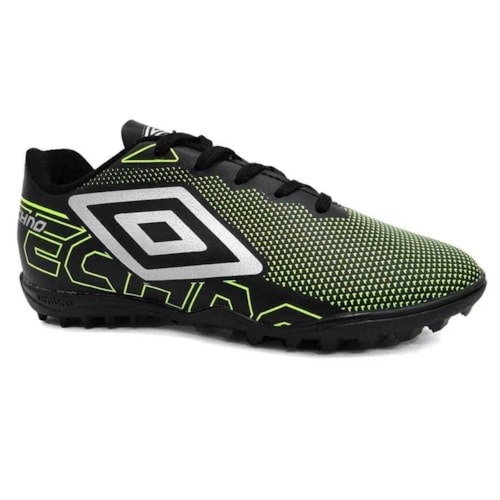 Detalhe - Chuteira Umbro Society Soccer Shoes Techno Jr Preto/Limao/Cinza