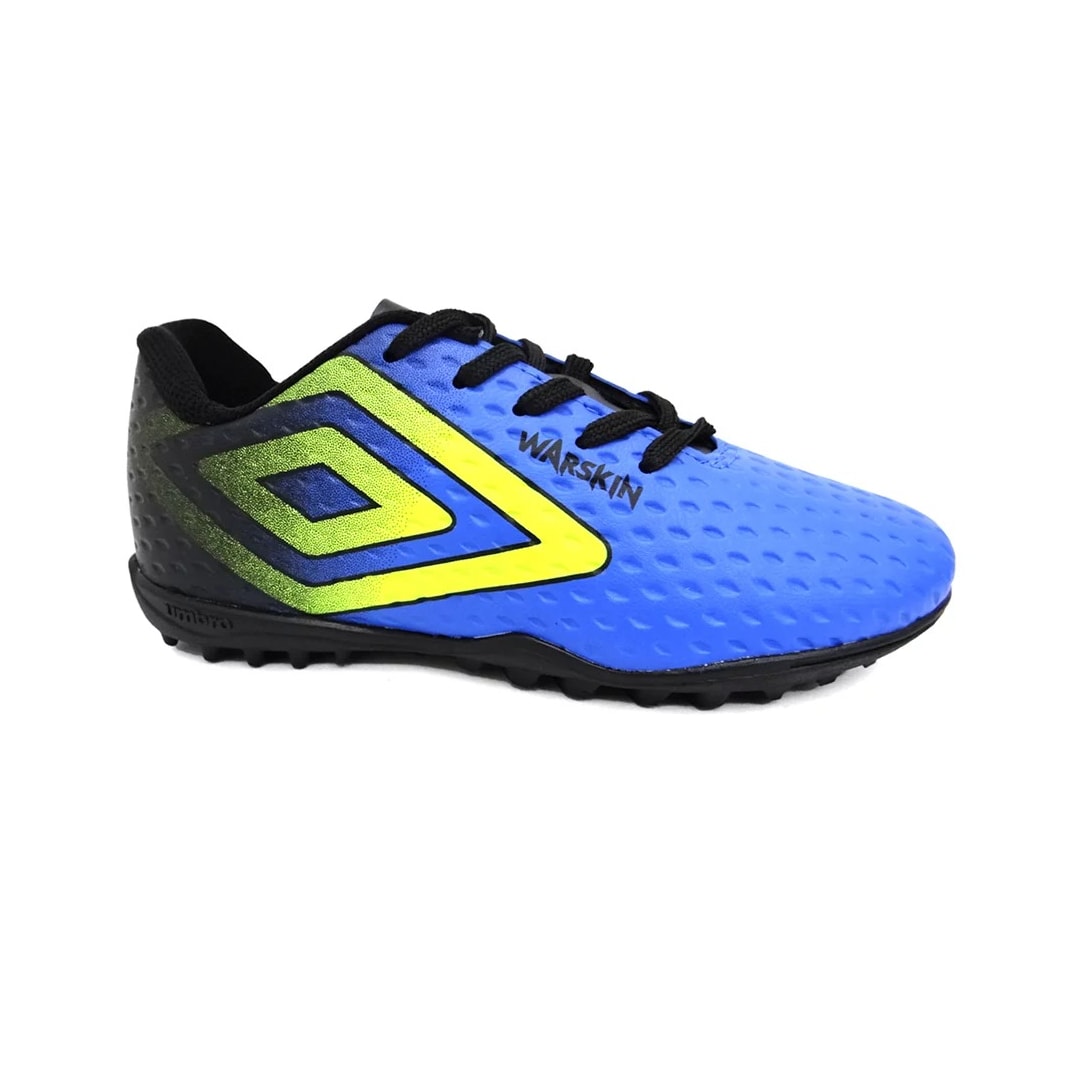 Chuteira Umbro Society Soccer Shoes Warskin Jr Azul/Limao/Preto